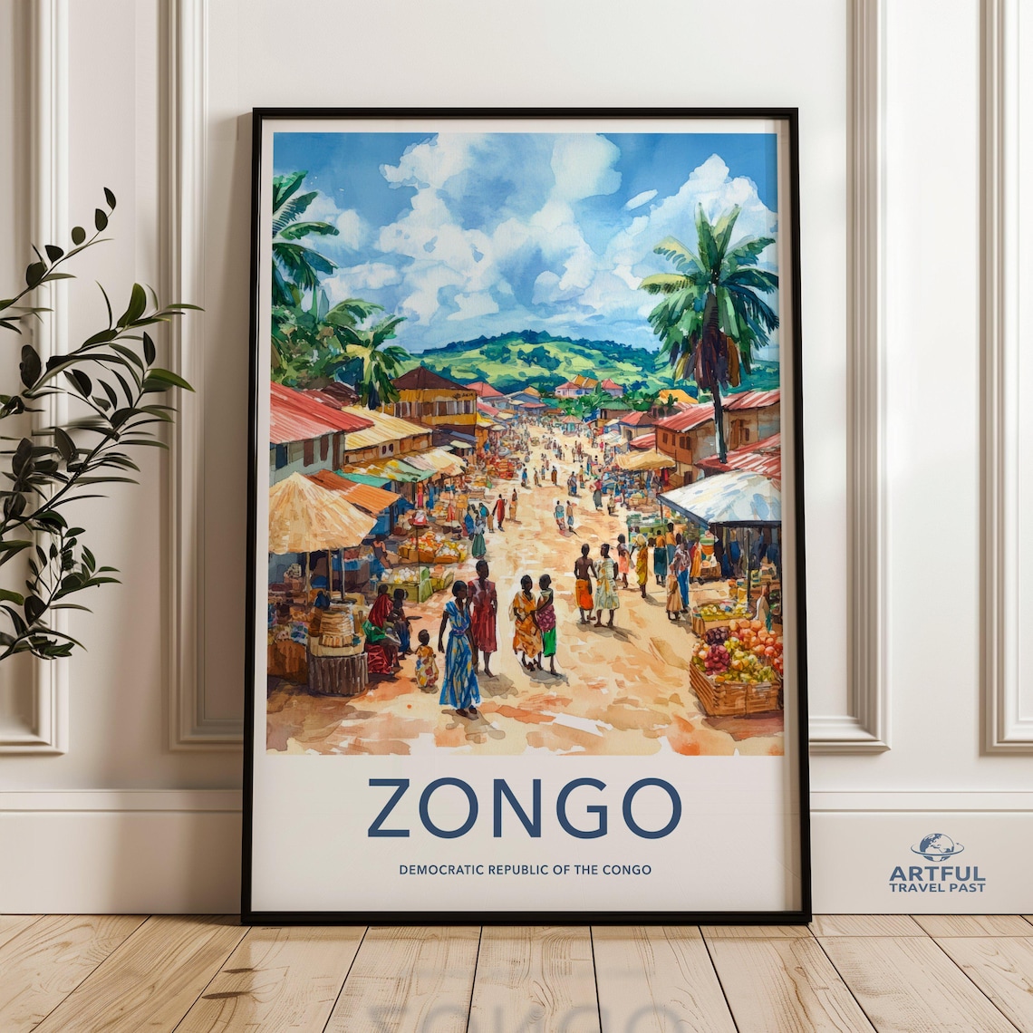 Zongo Congo Busy Marketplace Street Vibrant Travel Poster African