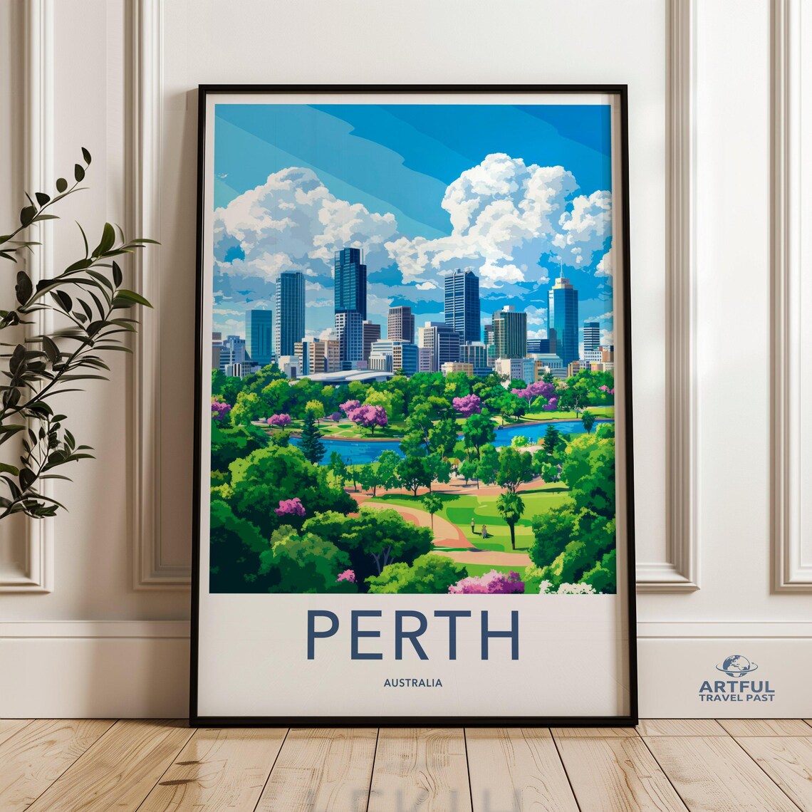 Perth Australia Skyline Kings Park Garden City Travel Poster