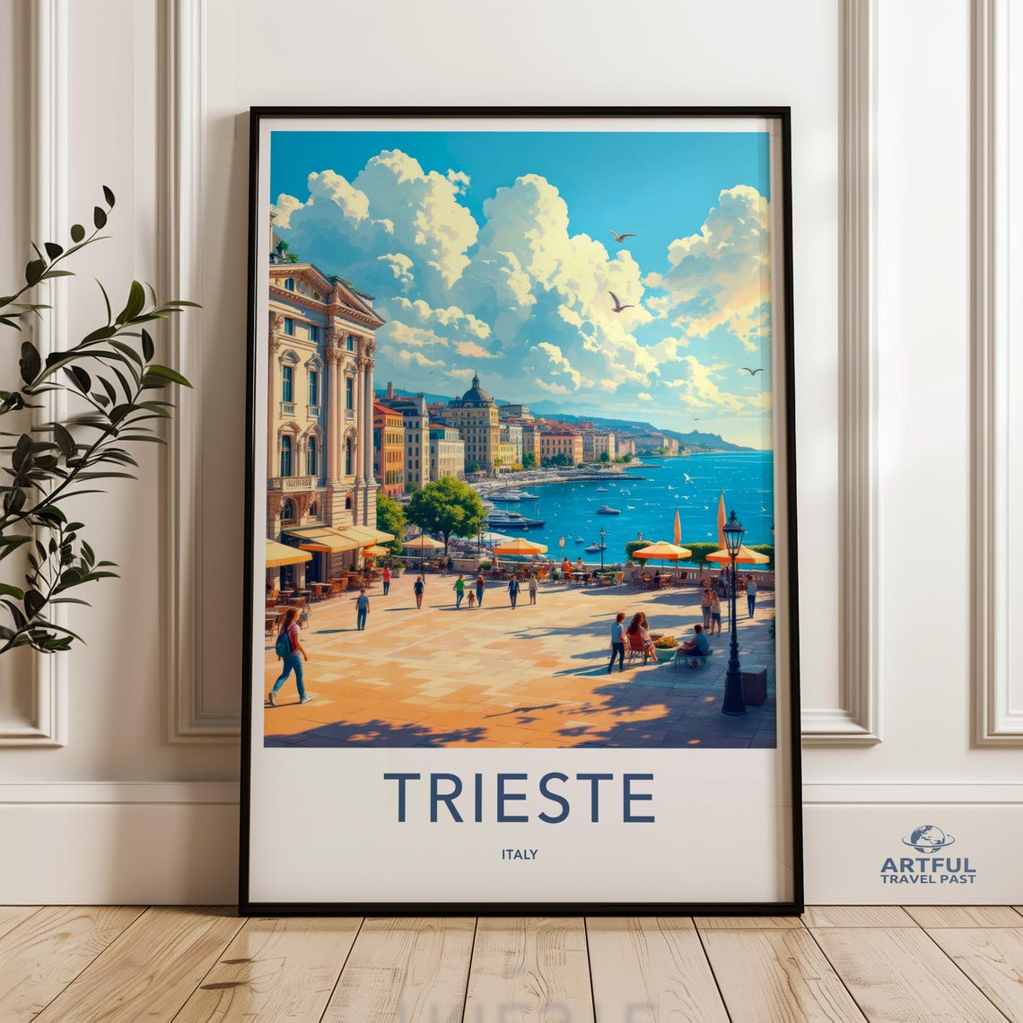 Trieste Italy Mediterranean Coastal Cityscape Sunny Travel Poster