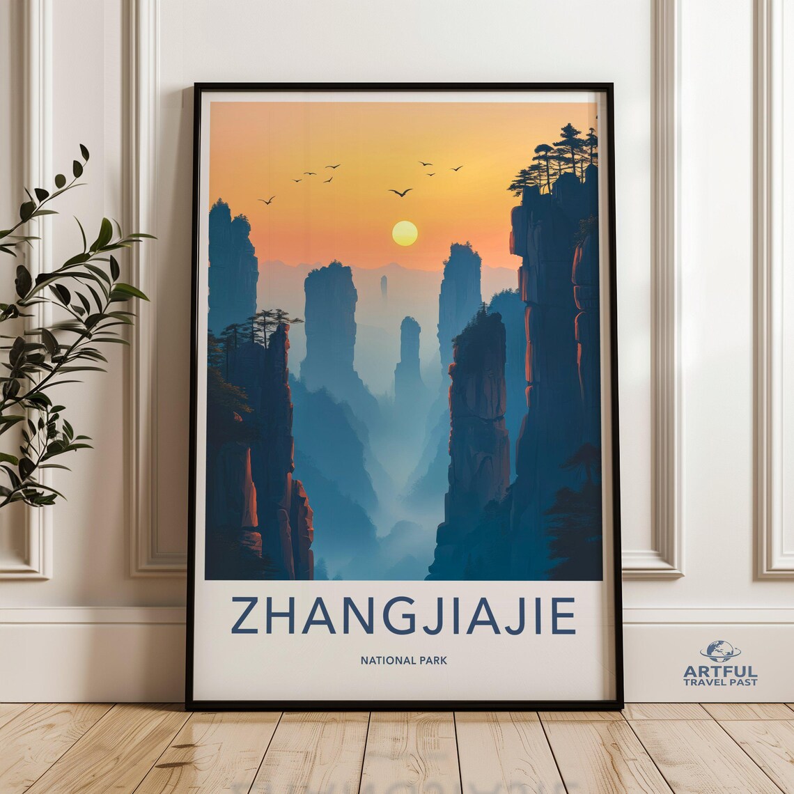 Zhangjiajie National Park Stone Pillars at Sunset Travel Poster