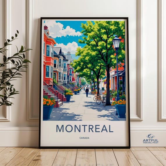 Retro Montreal City Poster Vintage Street Scene Art Wall Decor Travel Print Canada Skyline