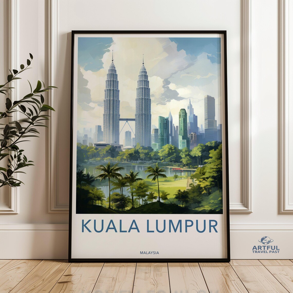 Kuala Lumpur Malaysia Petronas Towers Palm Skyline Travel Poster