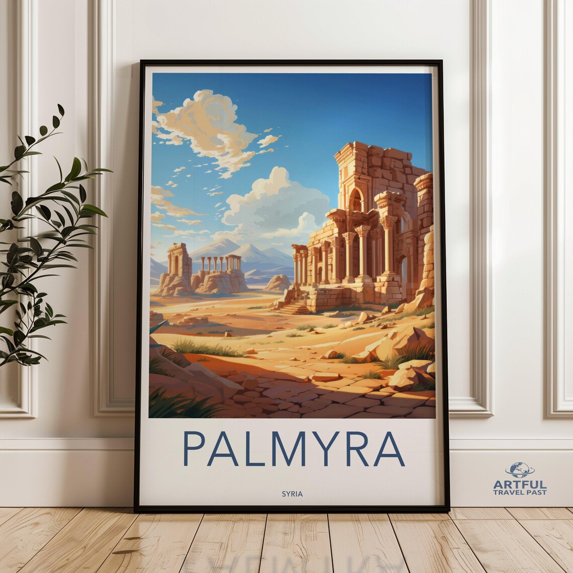 Palmyra Syria Ancient Ruins Golden Desert Vintage Travel Poster