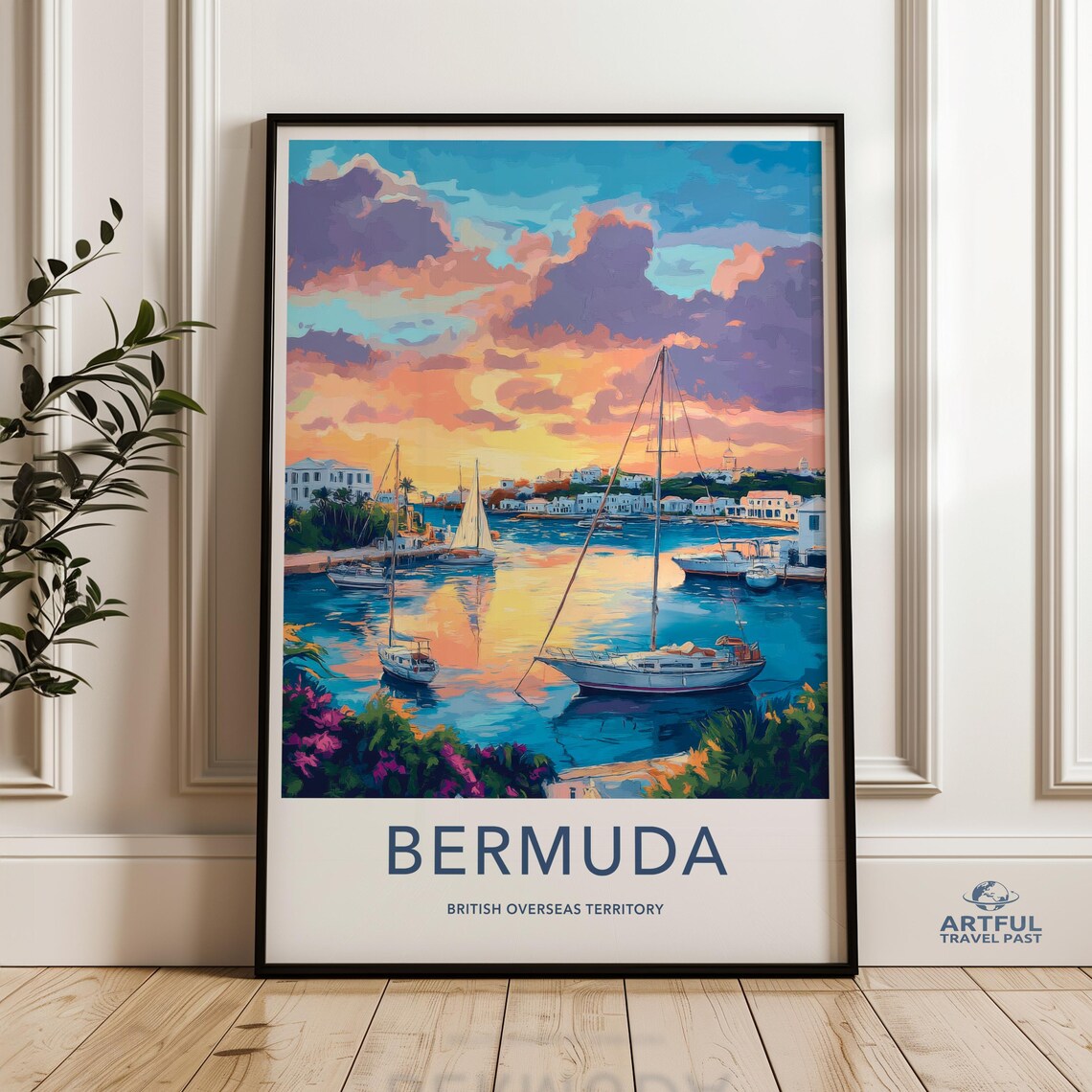 Bermuda British Overseas Territory Sunset Harbor Travel Poster