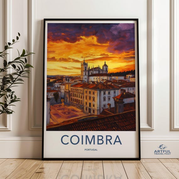 Coimbra Portugal Wall Art Print Sunset Cityscape Poster Historic City Decor Scenic Artwork European Travel