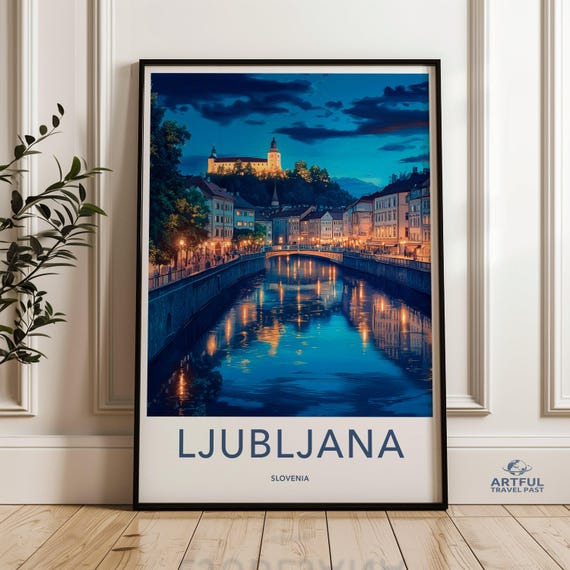 Ljubljana Slovenia Wall Art Cityscape Print Travel Photography Decor Scenic Home European City Artwork Nighttime Landscape