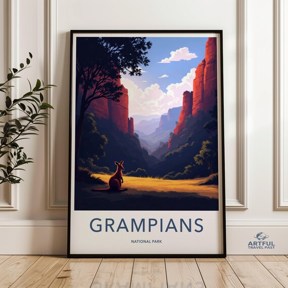 Grampians National Park Australia Travel Poster Kangaroo Red Cliffs Art