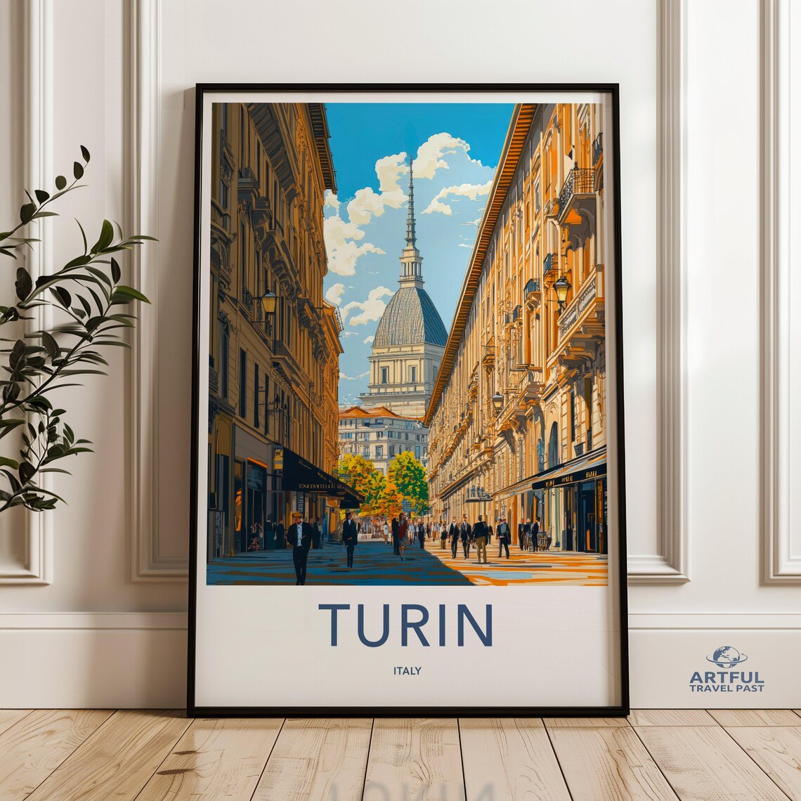 Turin Italy Mole Antonelliana City Street Vintage Travel Poster
