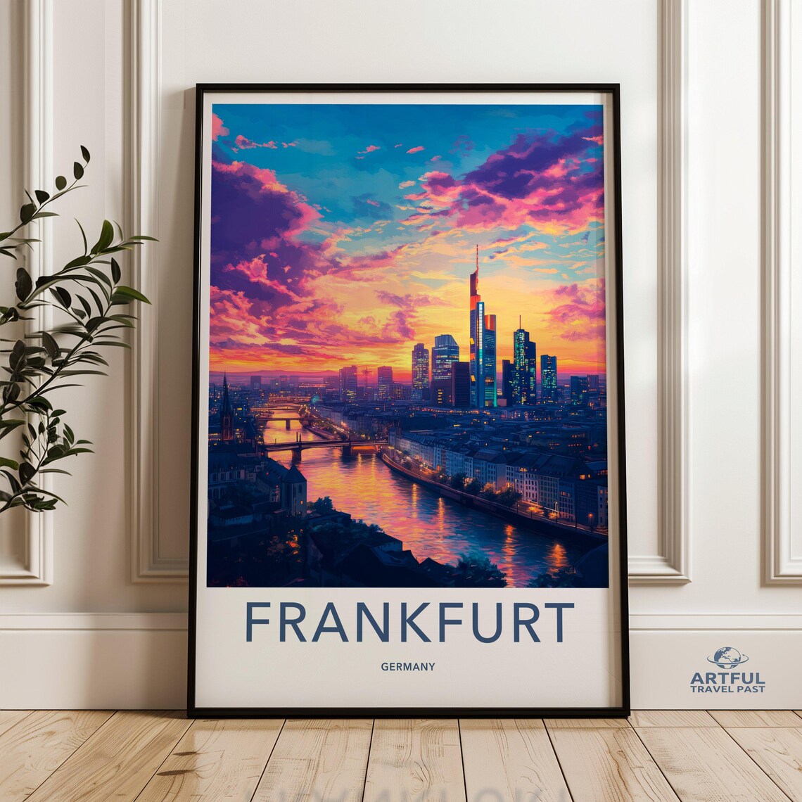 Frankfurt Germany River Skyline Sunset Cityscape Travel Poster