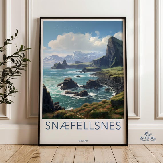 Snfellsnes Peninsula Art Print Iceland Scenic Landscape Poster Coastal Wall Decor Travel Illustration Nordic Nature