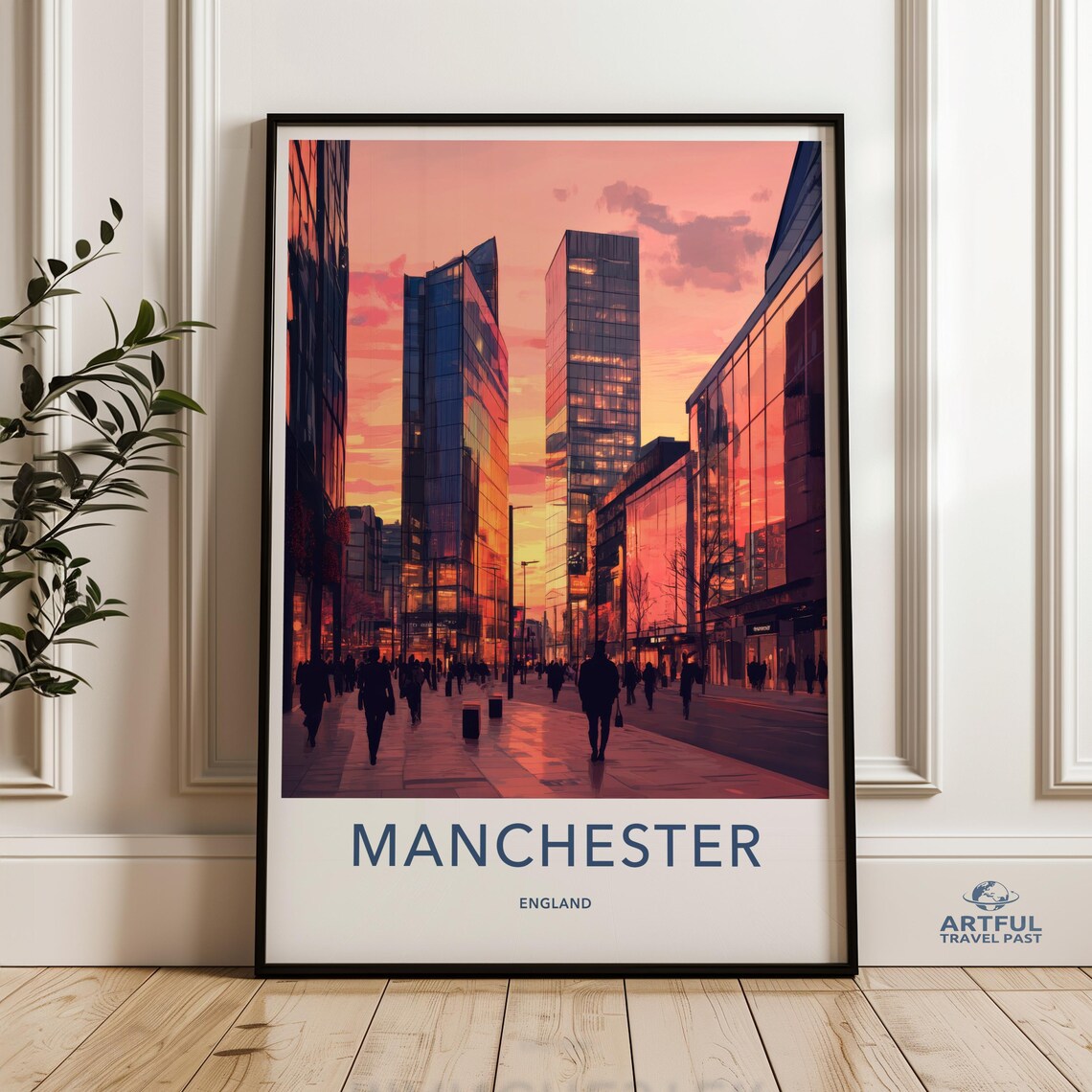 Manchester England Modern Skyscraper Sunset Street Cityscape Poster