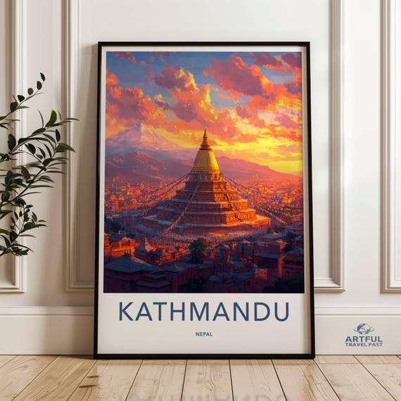 Kathmandu Nepal Wall Art Sunset Landscape Print Mountain View Decor Cityscape Poster Travel Photography Home Decoration