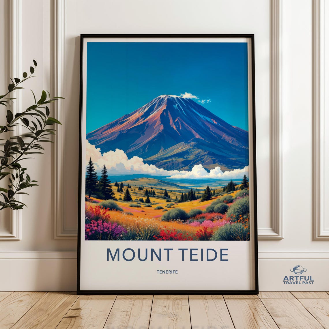 Mount Teide Tenerife Volcano Wildflower Meadow Sunset Travel Poster