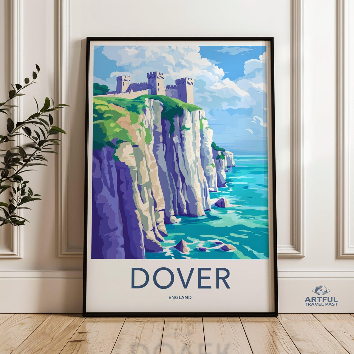 Dover England White Cliffs Castle Turquoise Coast Travel Poster