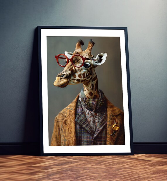 Giraffe In Plaid Blazer Red Glasses Dapper Studio Portrait Poster