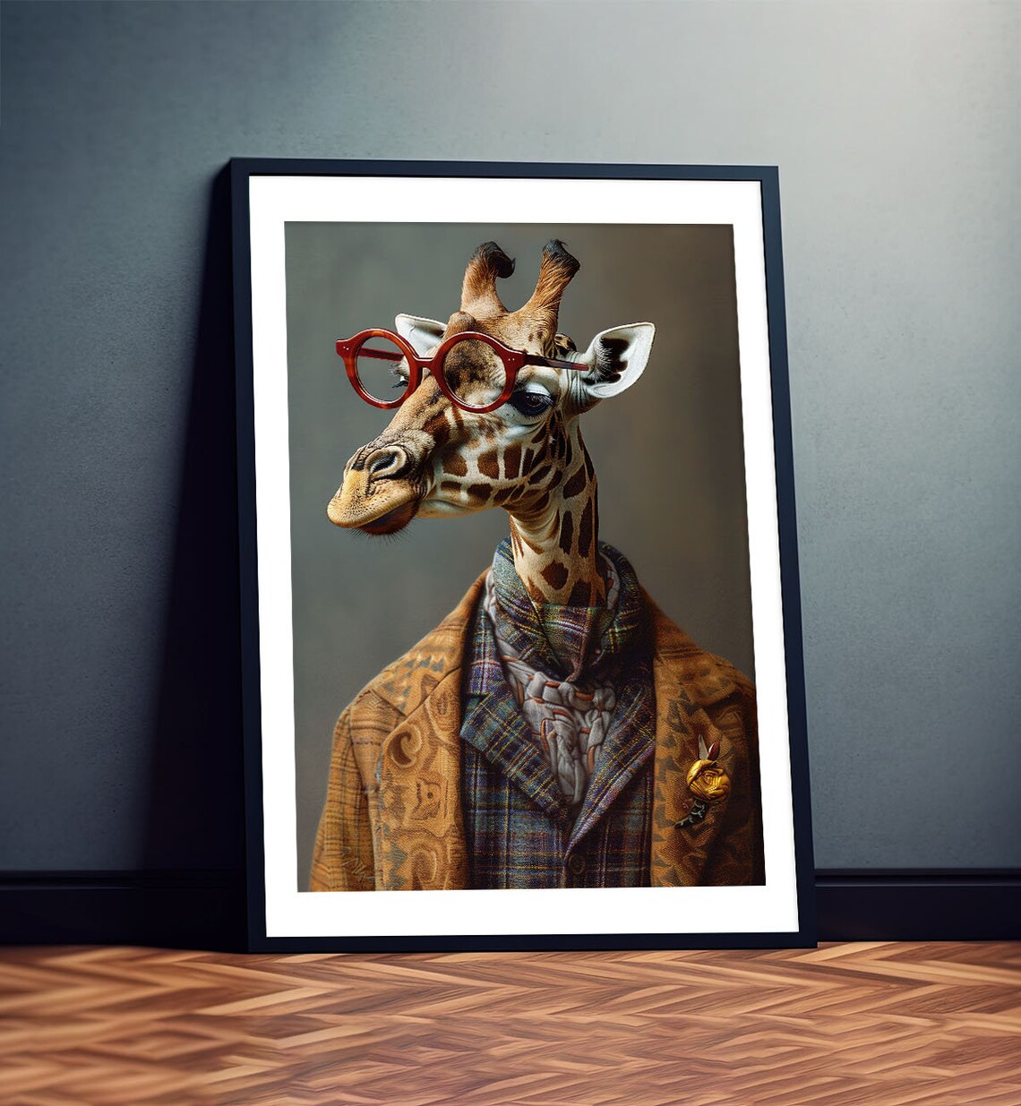Giraffe In Plaid Blazer Red Glasses Dapper Studio Portrait Poster