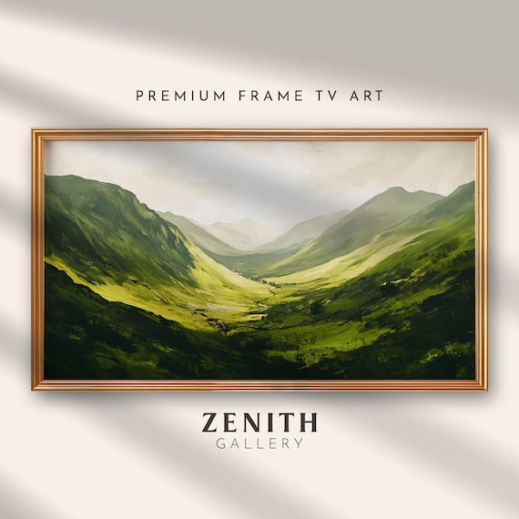 Frame Tv Art Mountain Oil Painting Wallpaper Green Hills Landscape Tv Screensaver For Frame
