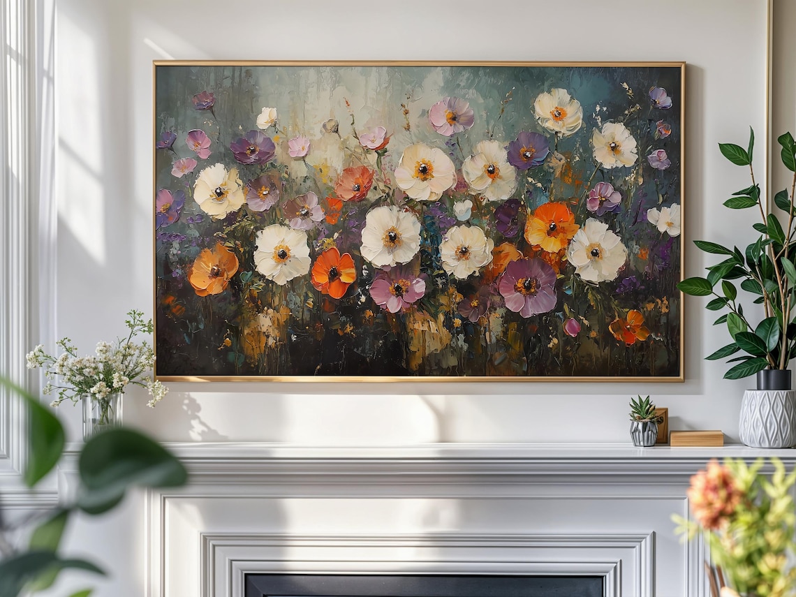 Moody Wildflowers Meadow Vintage Floral Oil Painting Art Print - Image 4