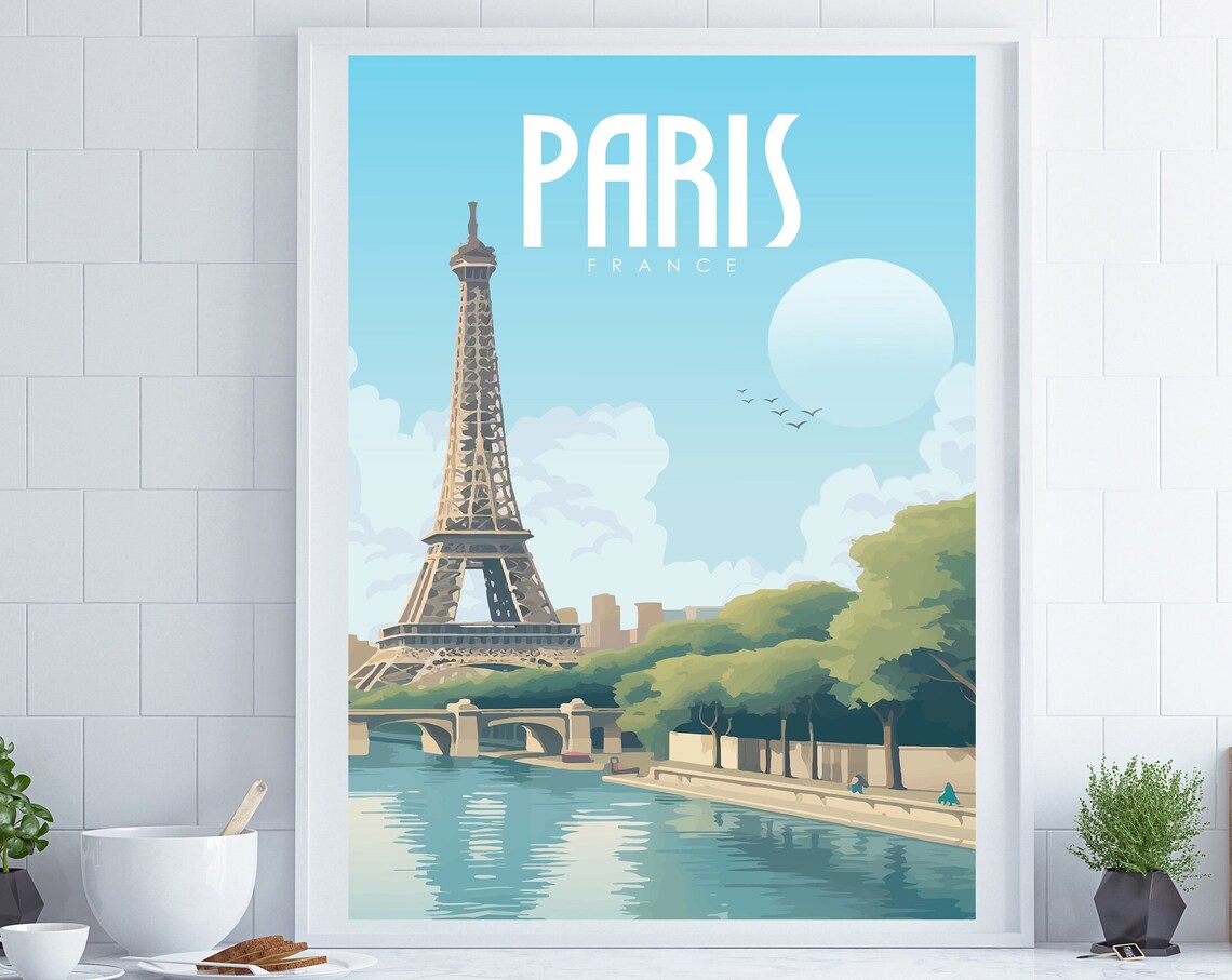 Paris Retro Travel Poster, French Romantic Decor