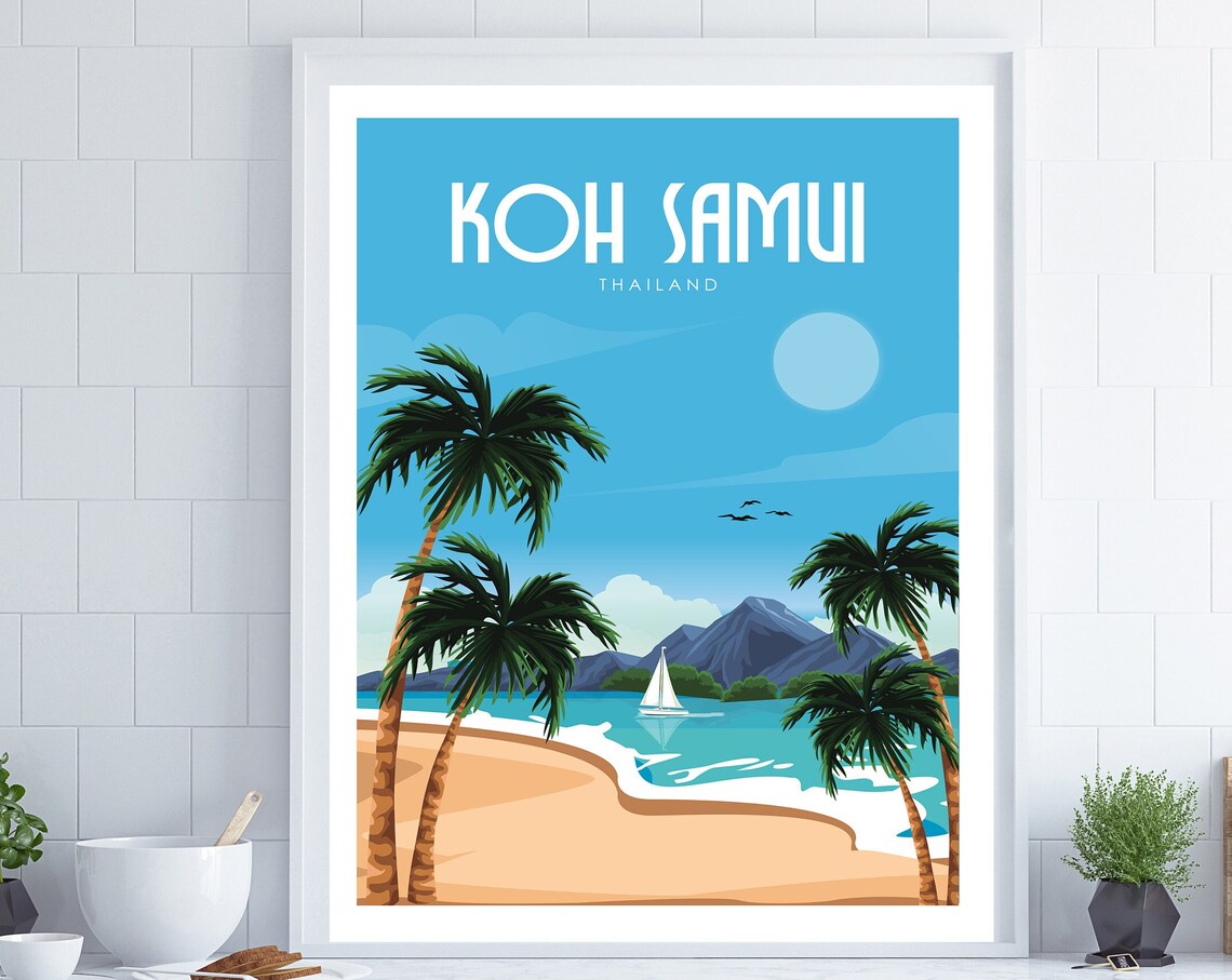 Koh Samui Retro Thailand Travel Poster Art Print