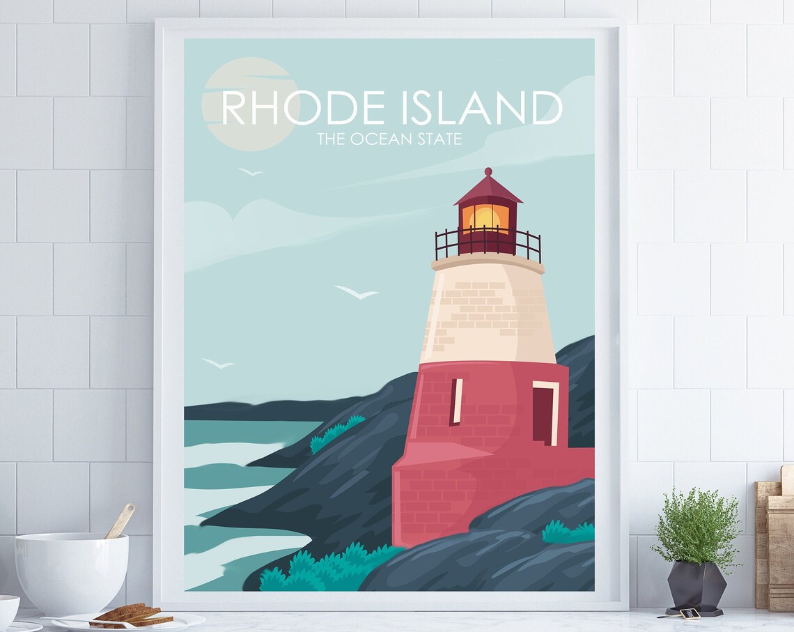 Newport Rhode Island Retro Travel Poster, Coastal Wall Art