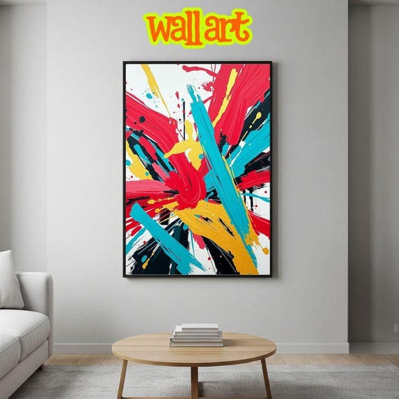 Abstract Expressionist Art Print Red Turquoise Paint Splatter