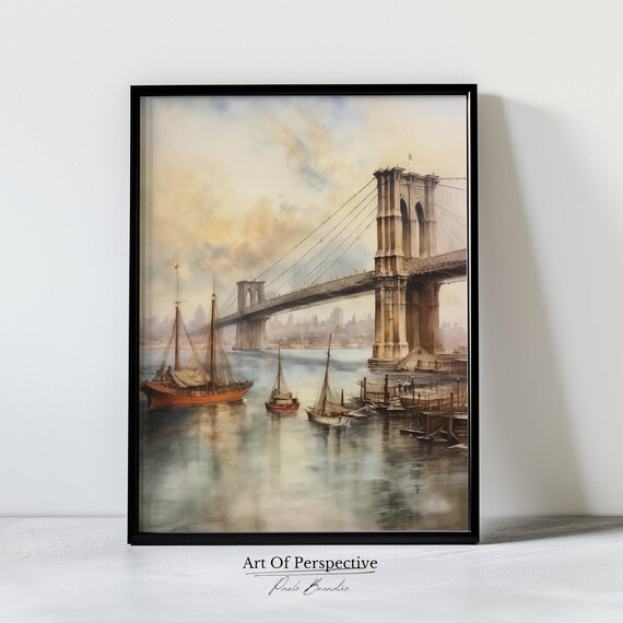 Vintage Brooklyn Bridge Art Print 19th Century New York Cityscape