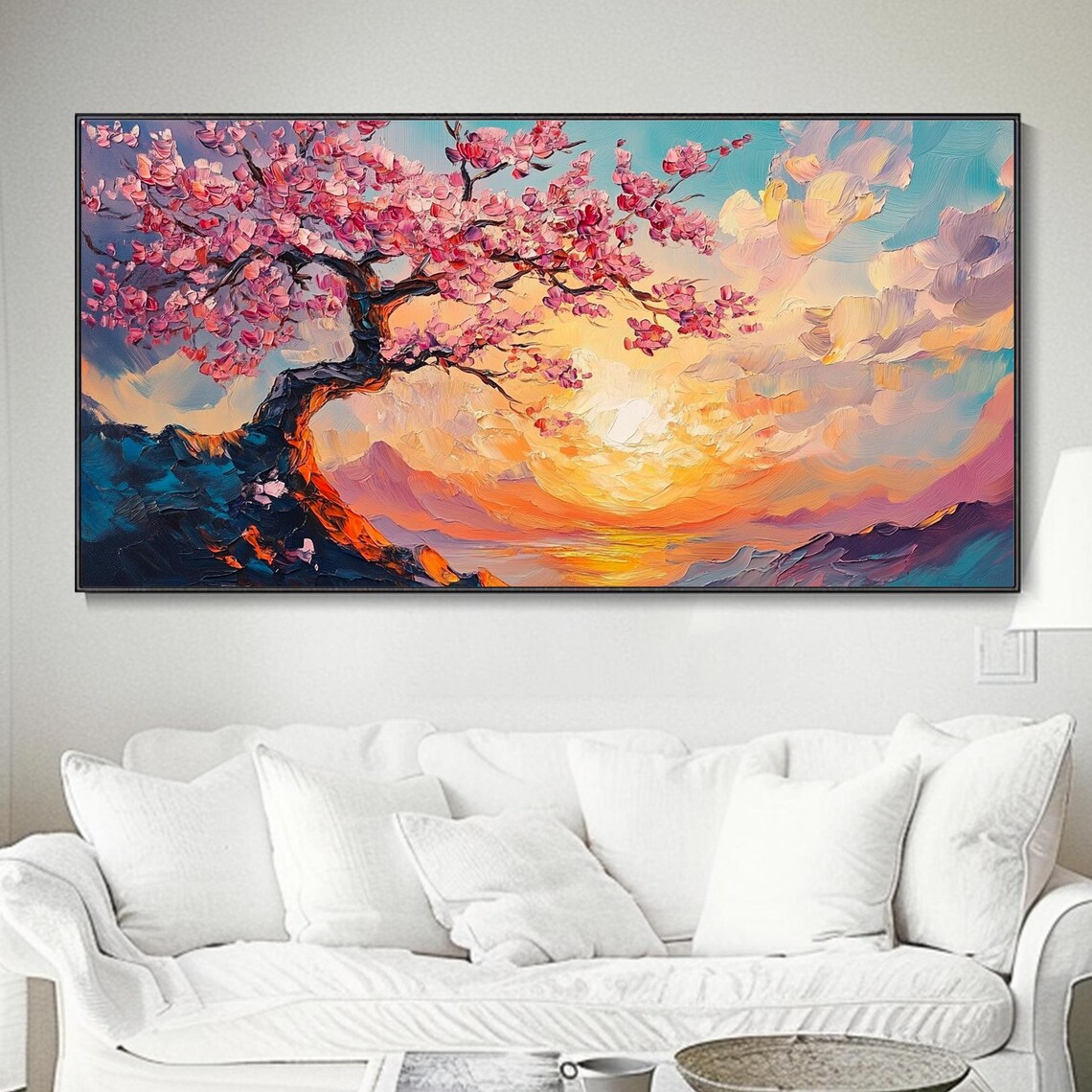 Cherry Blossom Sunset Abstract Floral Wall Art Print