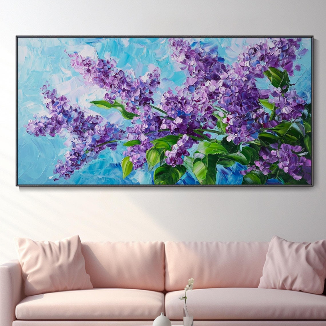 Purple Lilac Branches Green Leaves Bright Blue Sky Floral Poster