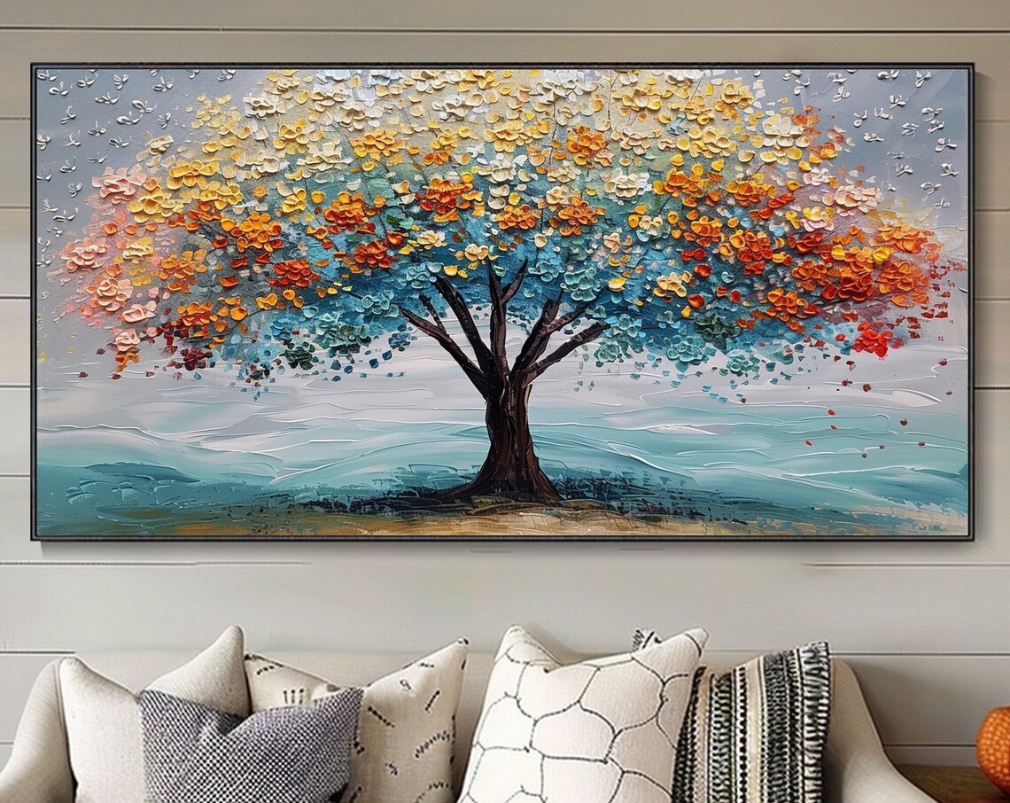 Tree of Life Boho Landscape, Oil Painting Art Print