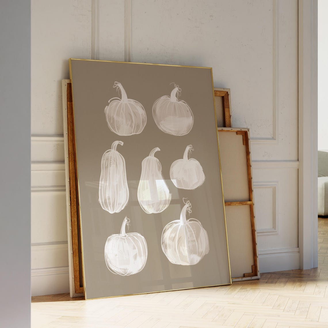 White Pumpkins Squash Neutral Fall Watercolor Style Decor Poster
