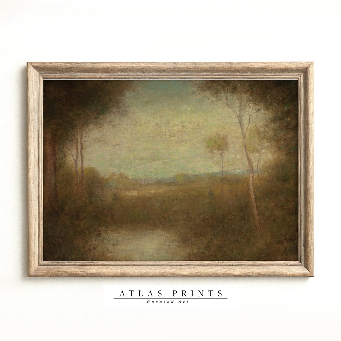 Moody Vintage Forest Landscape With Still Pond Tonalism Style Painting Poster