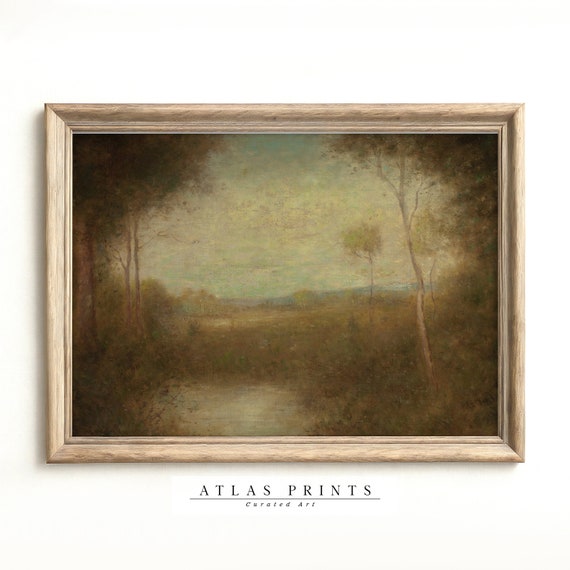Vintage Moody Fall Landscape Print Antique Haunted Forest Autumn Decor Cottagecore Muted Wall Art