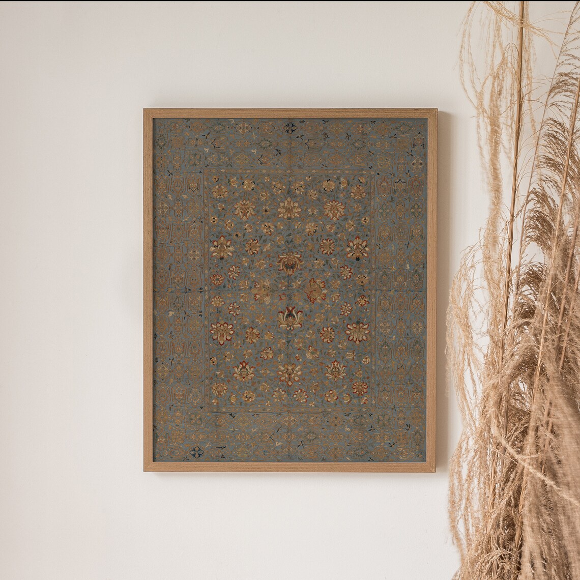 Antique Blue Floral Rug Textile Pattern Carpet Vintage Country Poster - Image 2
