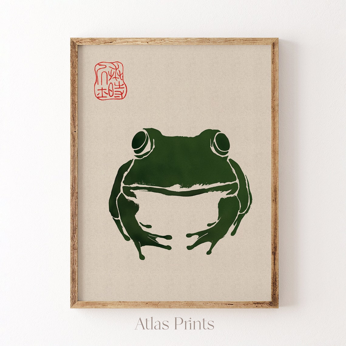Japanese Woodblock Frog Front View Red Seal Minimalist Poster - Image 2