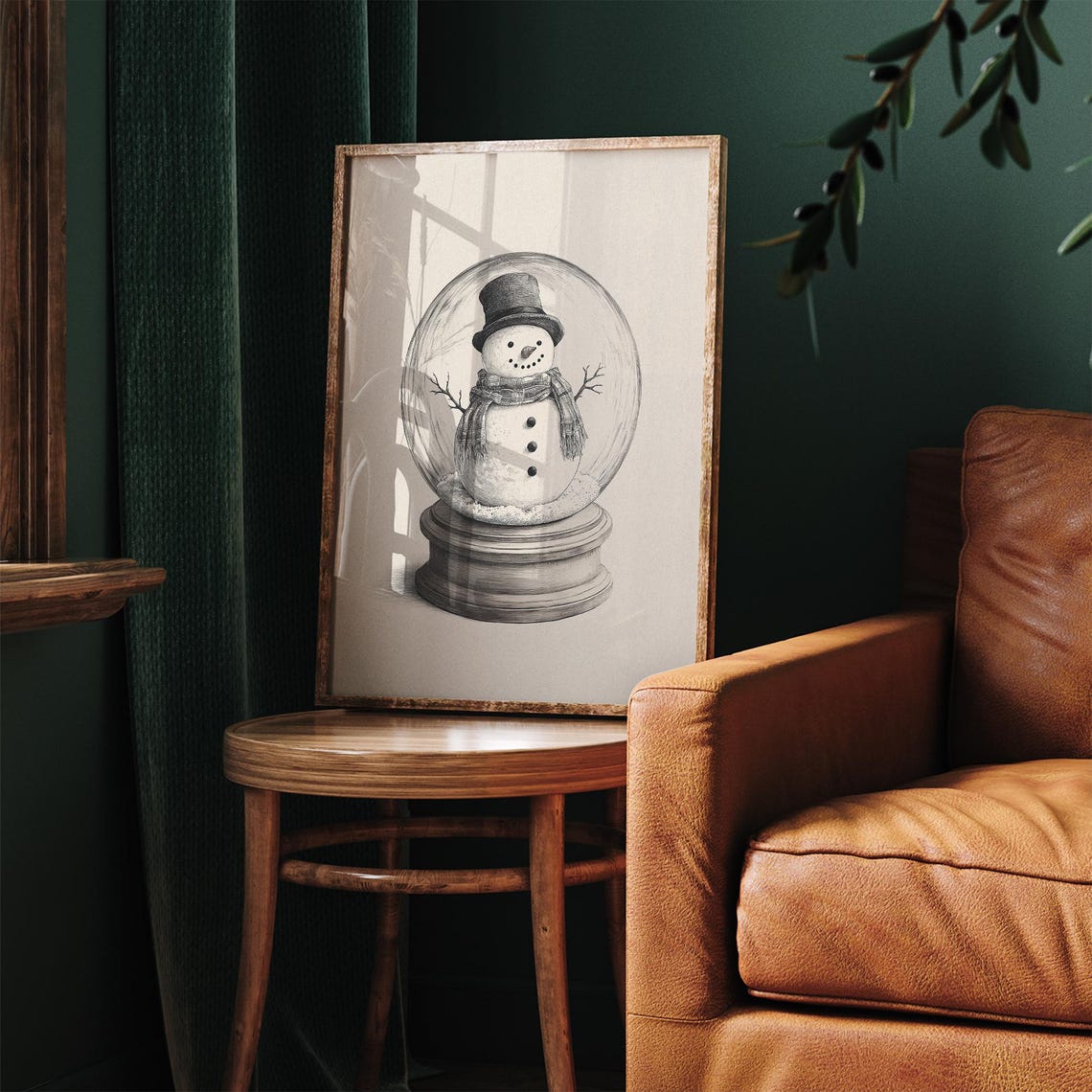Vintage Snowman Snow Globe Sketch Neutral Christmas Decor Poster - Image 3