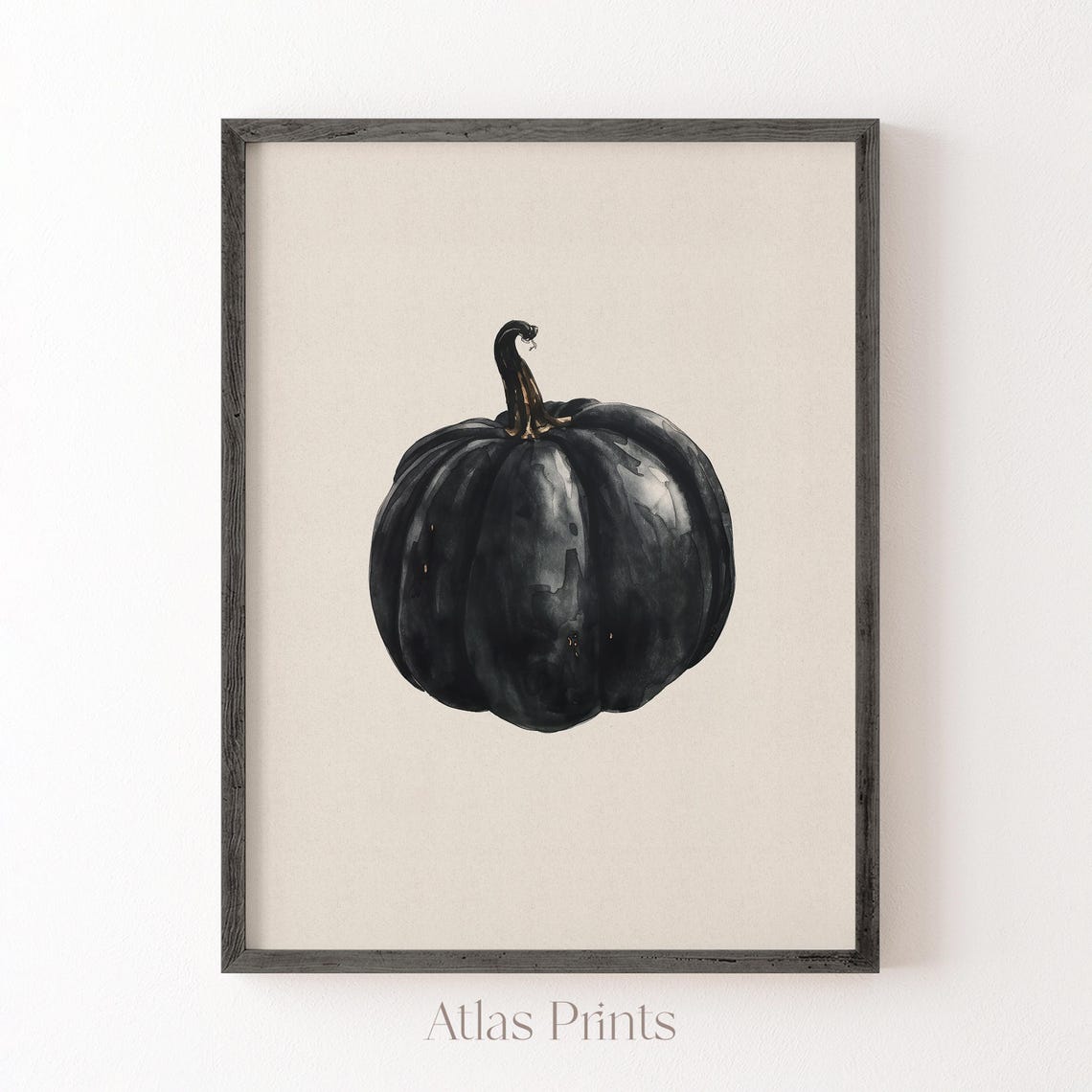 Black Watercolor Pumpkin Simple Modern Halloween Fall Art Poster
