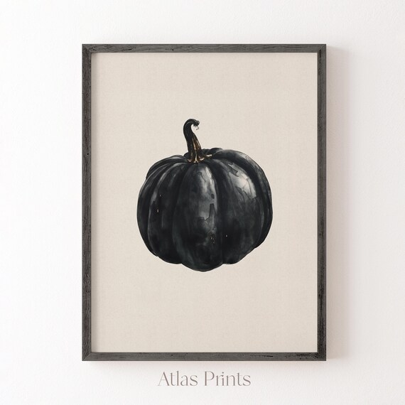 Black Watercolor Pumpkin Simple Modern Halloween Fall Art Poster