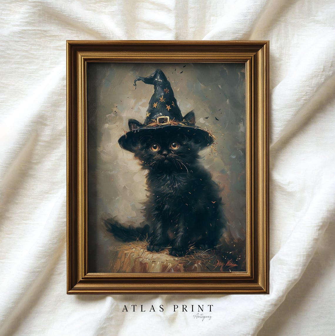 Black Kitten In Witch Hat Spooky Halloween Gothic Cat Painting Poster - Image 4