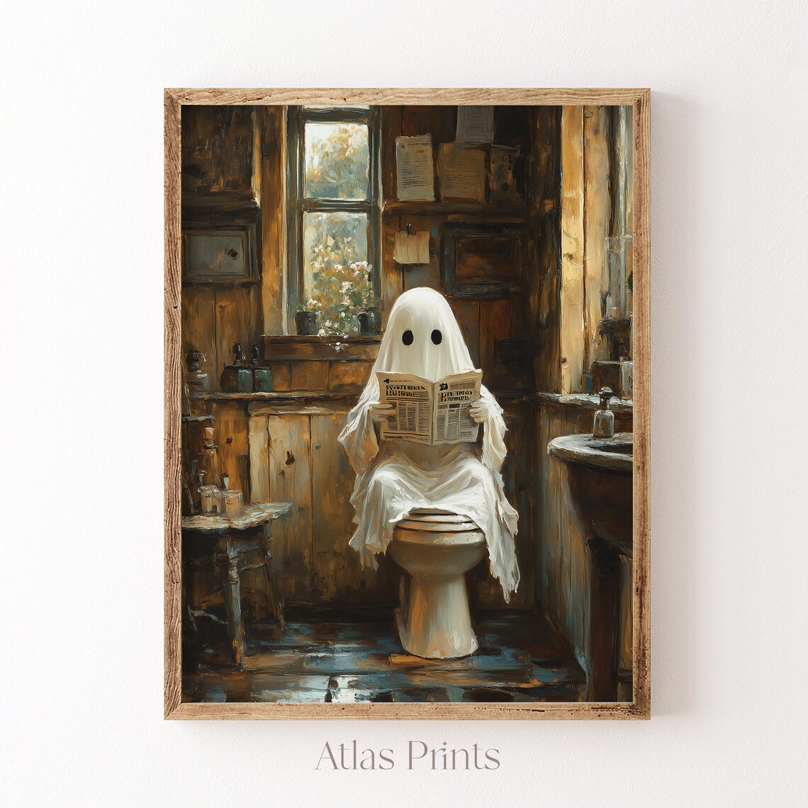 Cute Ghost On Toilet Halloween Print Dark Academia Spooky Apartment Decor Funny Gothic Bathroom Wall Art - Image 4