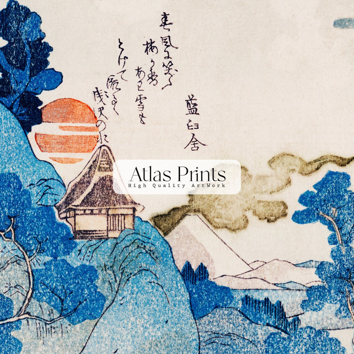 Utagawa Kuniyoshi Fuji no Yukei Blue Japanese Woodblock Wall Art - Image 4