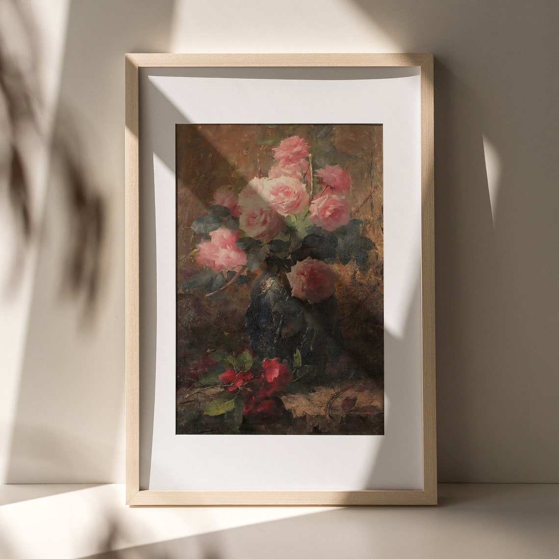 Vintage Pink Rose Still Life Oil Painting Dark Romantic Wall Poster - Image 3
