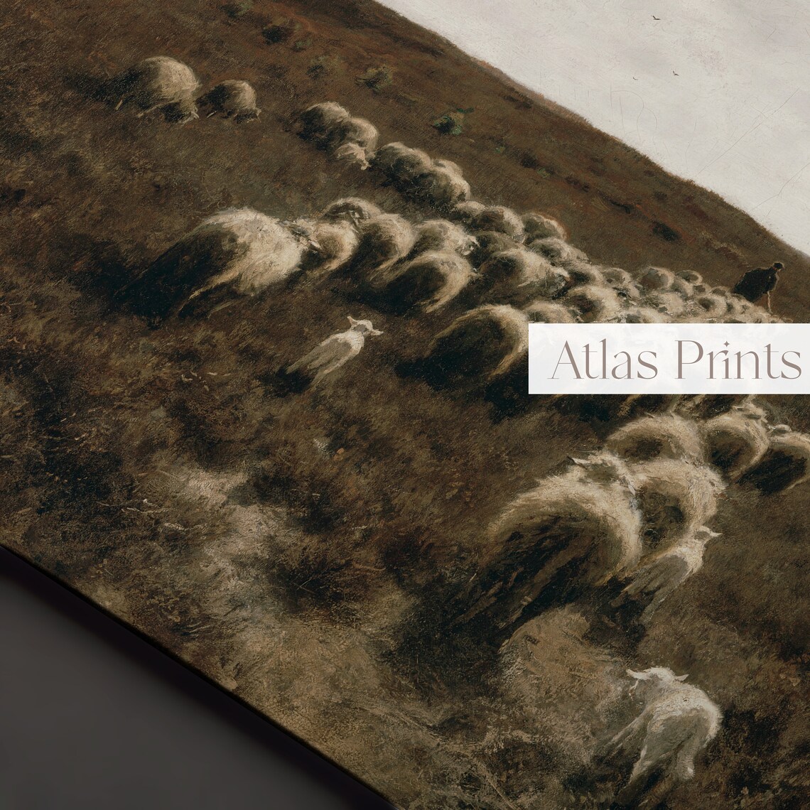 Antique Sheep Flock In Moorland Vintage Pastoral Oil Painting Poster - Image 2
