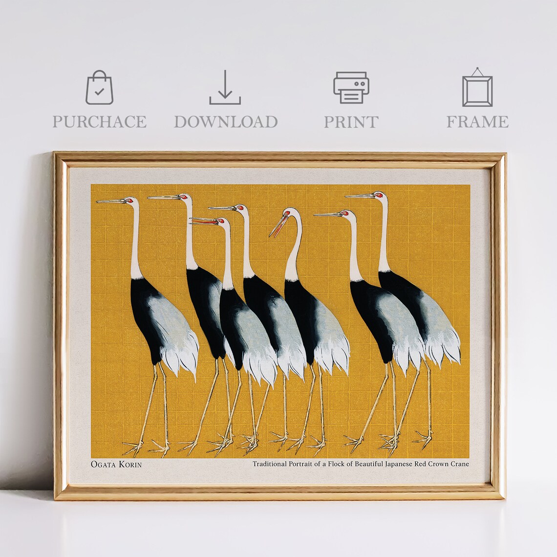 Ogata Korin Japanese Red Crown Crane Flock Gold Vintage Bird Poster - Image 4