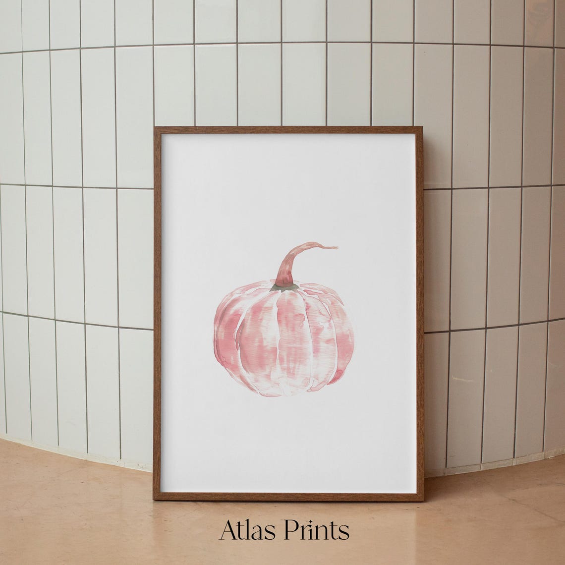 Watercolor Pink Pumpkin Minimalist Fall Kitchen Decor Poster - Image 5