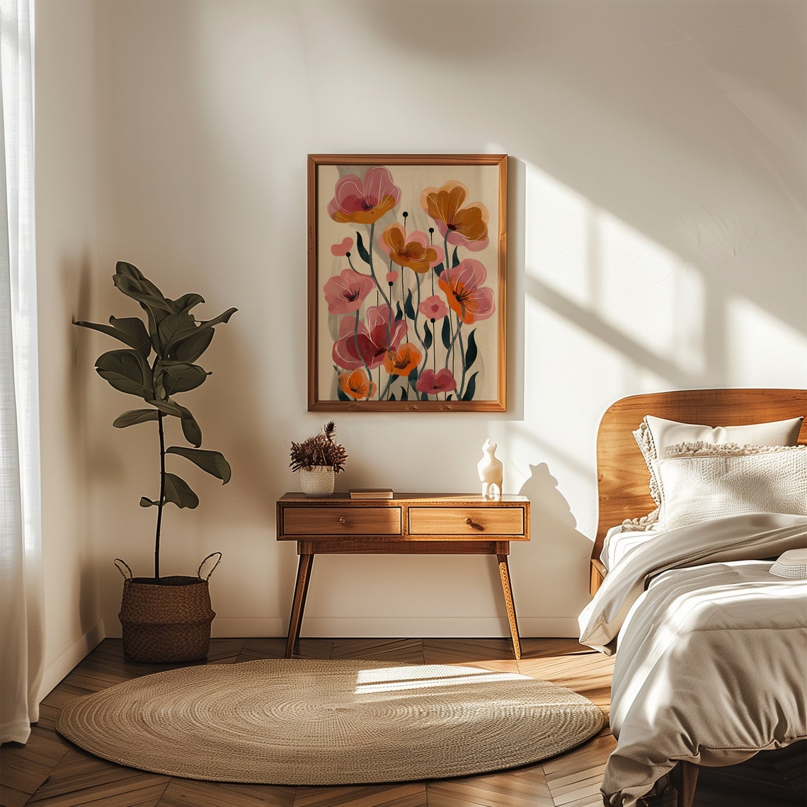 Pink Orange Abstract Floral Boho Midcentury Modern Style Poster - Image 3