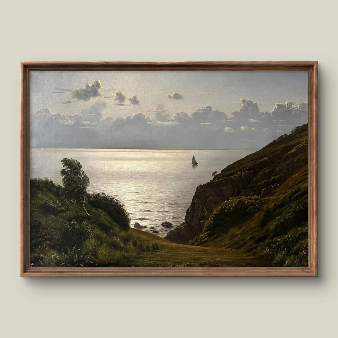 Moonlit Coast Sailboat Vintage Seascape Oil Painting Night Art Poster