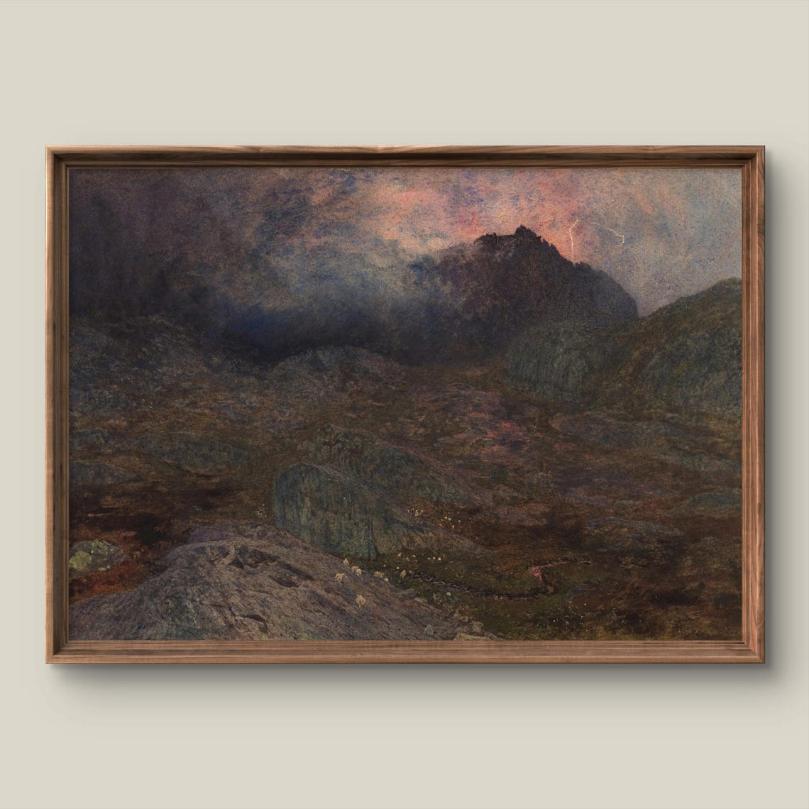 Dark Moody Mountain Landscape Stormy Peaks Vintage Painting Poster