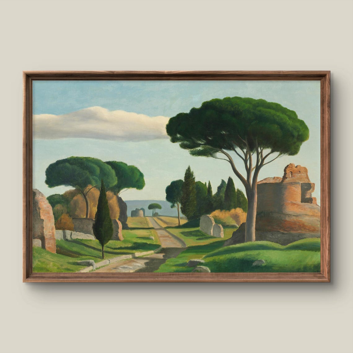Ancient Roman Ruins Stone Pines Antique Landscape Art Poster