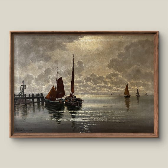 Vintage Landscape Art Print Sunset Wall Decor Antique Painting Seascape Instant